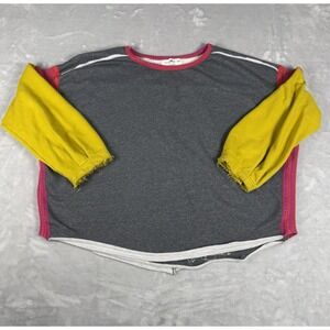 Natural Life Women's Knit Trim Sweatshirt Oversized Colorblock GrayYellow Sz S/M
